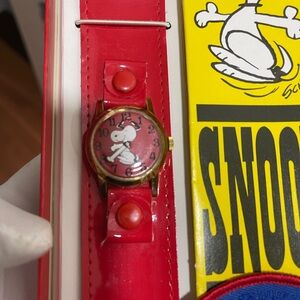Vtg 1958s Peanuts Snoopy Mechanical Wind Up Children's watch Red Dial Original